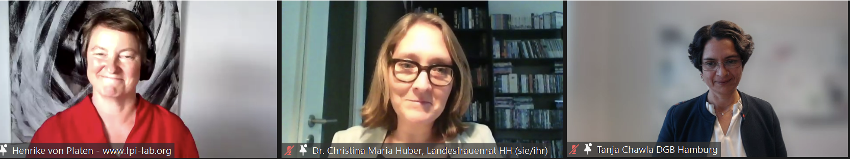 Henrike von Platen vom Fair Pay Innovation Lab, Dr. Christina Maria Huber aus dem Vorstand des Landesfrauenrates und Tanja Chawla, Vorsitzende im DGB Hamburg teilten mit uns, wie sie Unternehmen auf dem Weg unterstützen und was aus ihrer Perspektive die wesentlichen Stellschrauben sind, um Equal Pay zu erreichen.